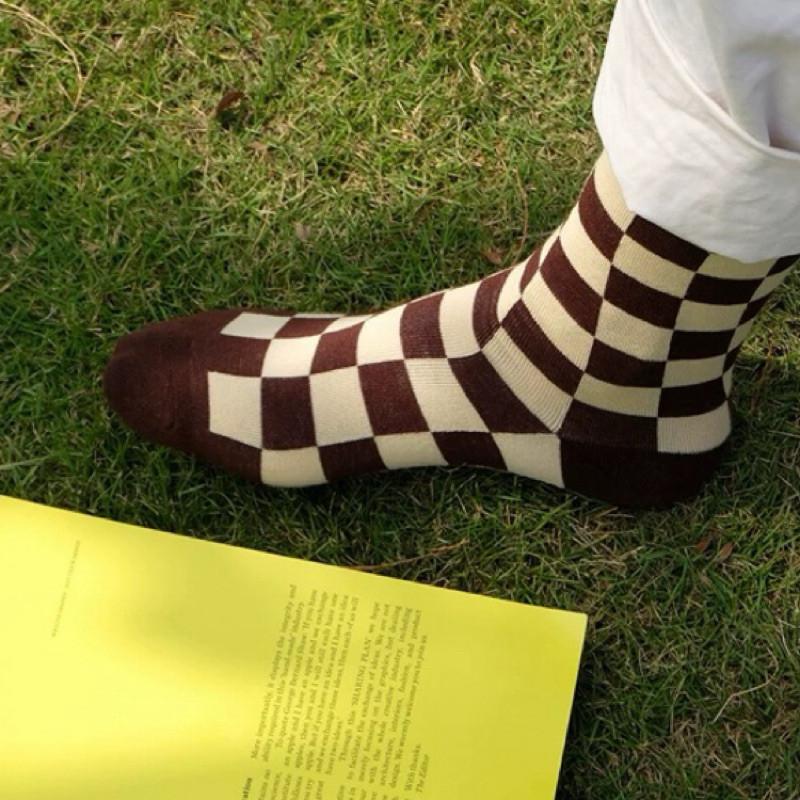 現貨 3色 棋盤格短襪 休閒 格子 長襪 棋盤格 短襪 女襪-細節圖5