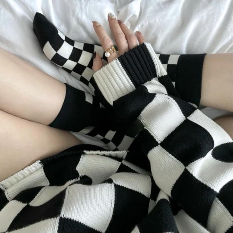 現貨 3色 棋盤格短襪 休閒 格子 長襪 棋盤格 短襪 女襪-細節圖7