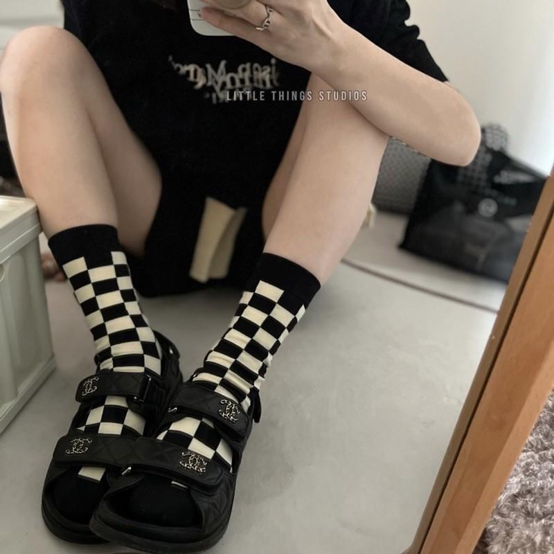 現貨 3色 棋盤格短襪 休閒 格子 長襪 棋盤格 短襪 女襪-細節圖8