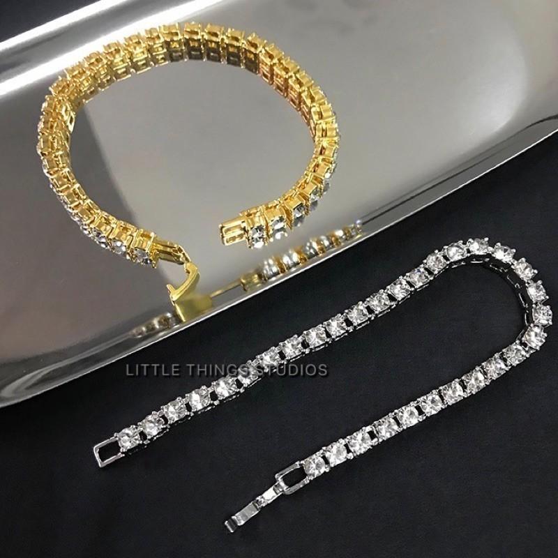 出清價售完不補 現貨 2色 單排萊茵鑽手鍊 水鑽 排鑽 手鍊 手鏈 方鑽 金色 銀色-細節圖3