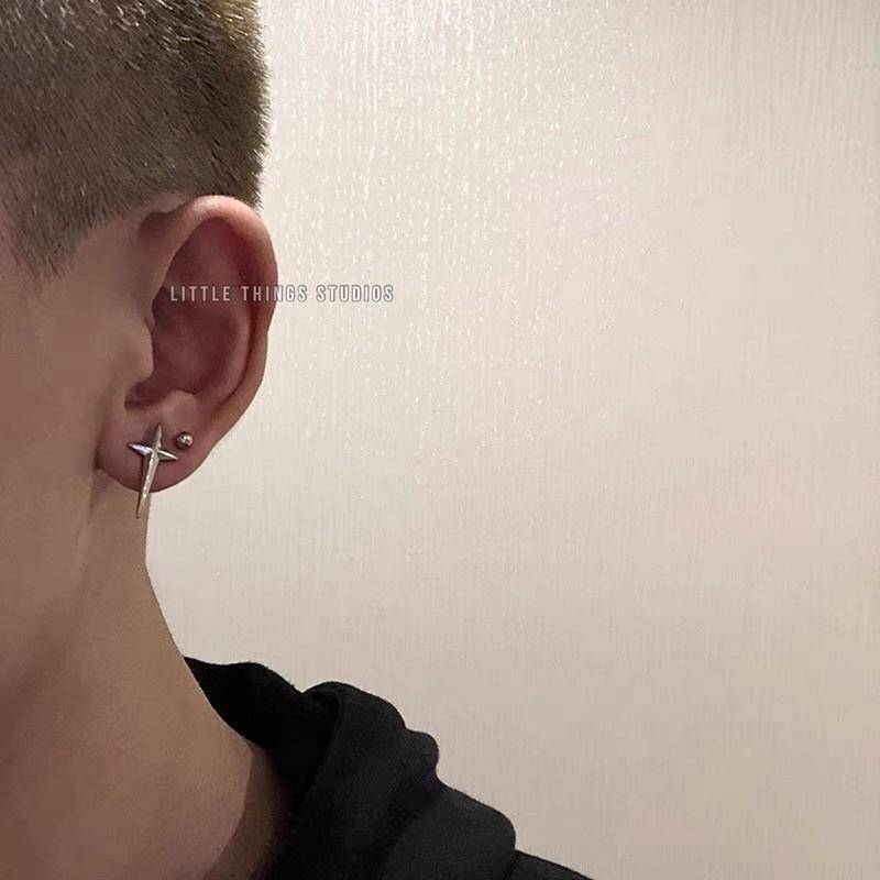 現貨 內有實拍 十字芒星耳釘 鈦鋼 耳環 十字架 通體鋼 抗生鏽-細節圖2