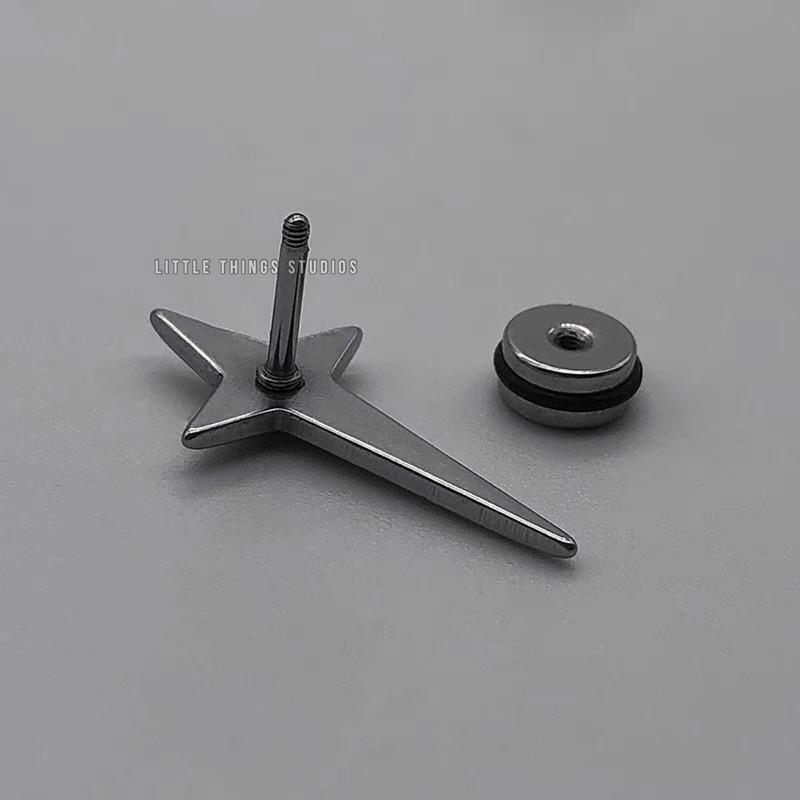現貨 內有實拍 十字芒星耳釘 鈦鋼 耳環 十字架 通體鋼 抗生鏽-細節圖3