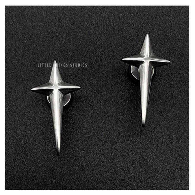 現貨 內有實拍 十字芒星耳釘 鈦鋼 耳環 十字架 通體鋼 抗生鏽-細節圖5