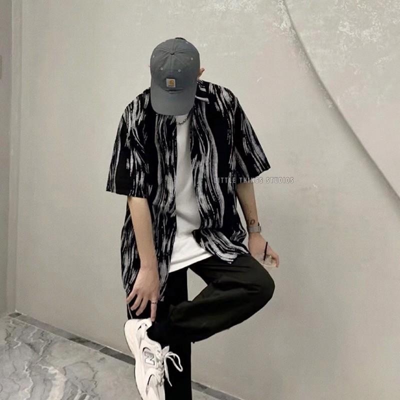 現貨 流線波紋襯衫 短袖 暈染 男 個性 黑色 襯衫  ST021-細節圖5