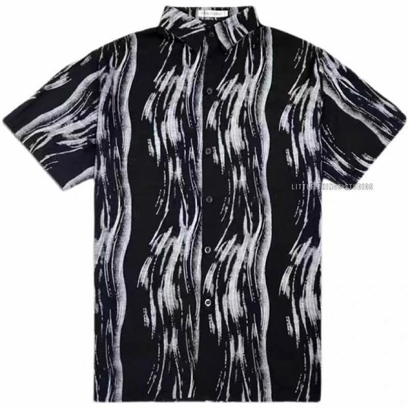 現貨 流線波紋襯衫 短袖 暈染 男 個性 黑色 襯衫  ST021-細節圖6