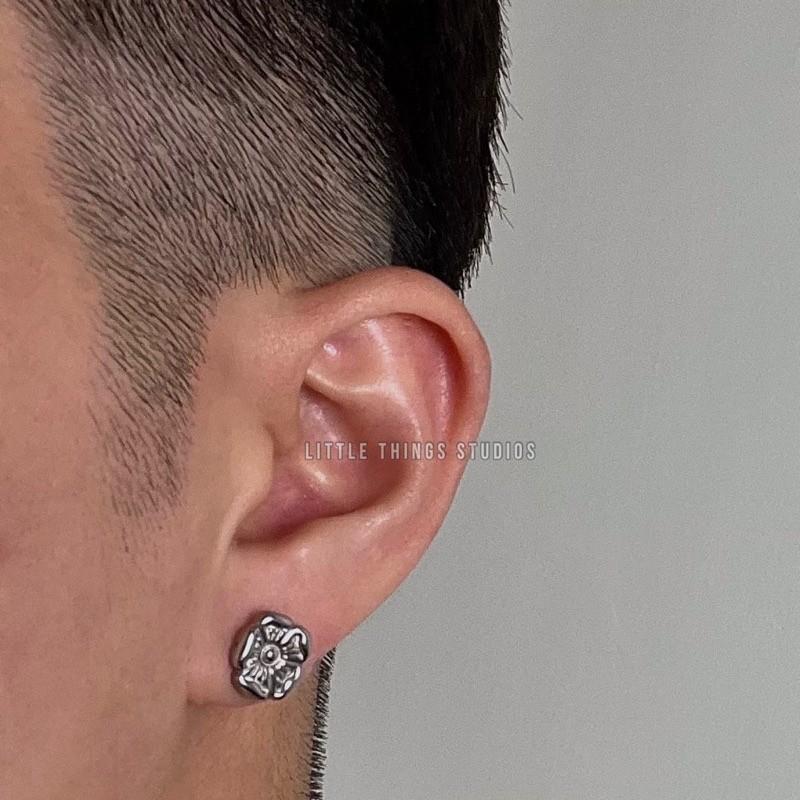 現貨 實拍 山茶花 鈦鋼耳環 潮流 耳釘 銀 小花-細節圖2