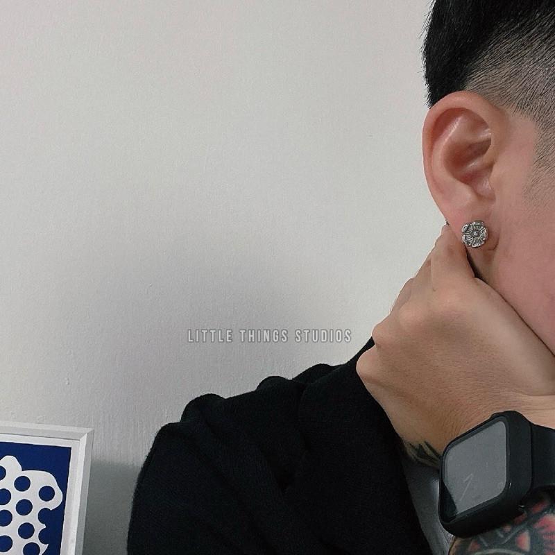 現貨 實拍 山茶花 鈦鋼耳環 潮流 耳釘 銀 小花-細節圖3