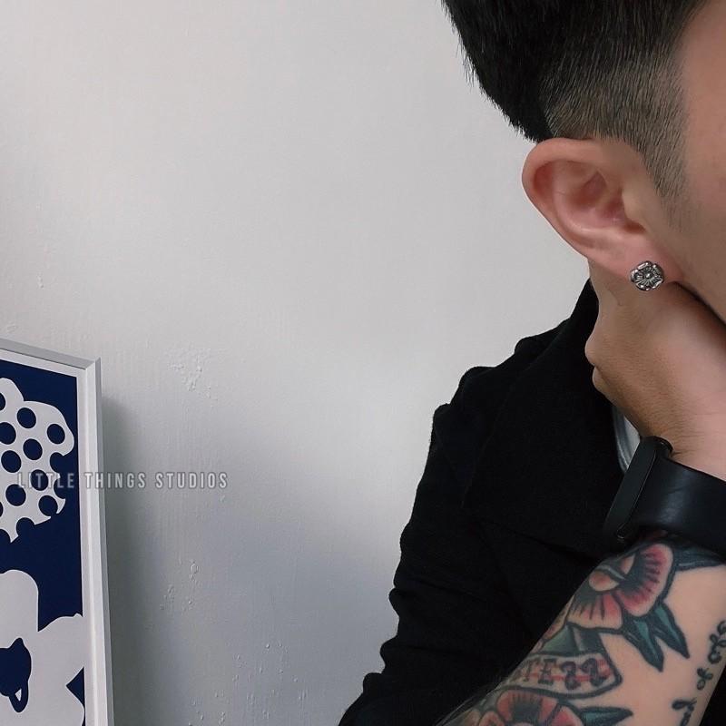 現貨 實拍 山茶花 鈦鋼耳環 潮流 耳釘 銀 小花-細節圖8