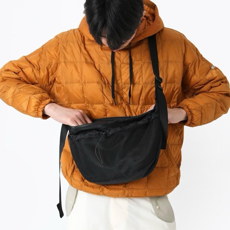 現貨 3色 雙層網袋 男肩包 斜背包 半月包 郵差包 大容量 道士包-細節圖5