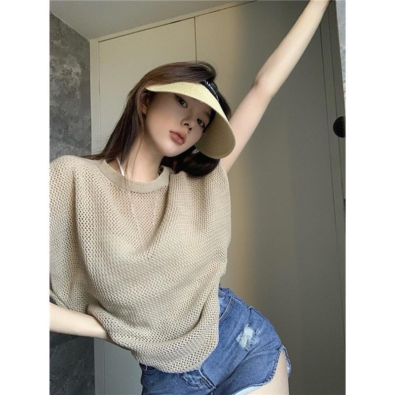 現貨3色 洞洞鏤空 短袖 背心 上衣 冰絲 涼感 洞洞衣 涼感-細節圖3