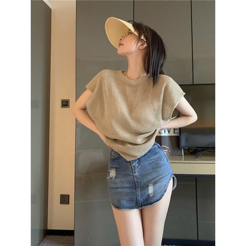 現貨3色 洞洞鏤空 短袖 背心 上衣 冰絲 涼感 洞洞衣 涼感-細節圖4