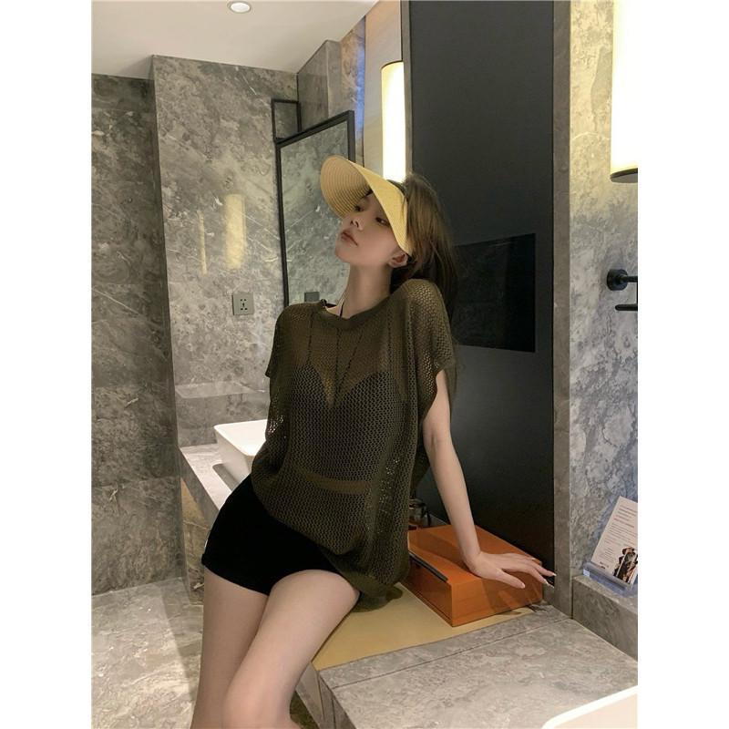 現貨3色 洞洞鏤空 短袖 背心 上衣 冰絲 涼感 洞洞衣 涼感-細節圖6