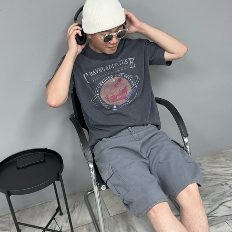 現貨 實拍 韓國製 水洗藍 冒險旅程 純棉 短tee 短袖 上衣 水洗 汽車 男 韓國t ST034_2-細節圖4