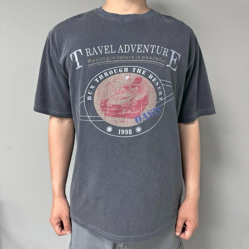 現貨 實拍 韓國製 水洗藍 冒險旅程 純棉 短tee 短袖 上衣 水洗 汽車 男 韓國t ST034_2-細節圖7