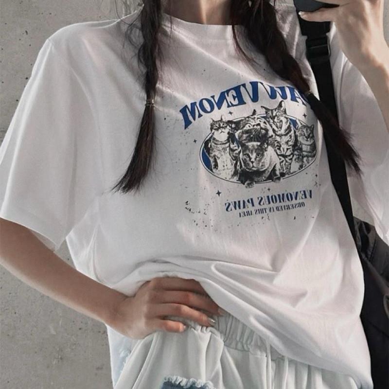 現貨 實拍 韓國製 貓咪俱樂部 純棉 短tee 短袖 上衣 男 喵星人 貓咪 短t ST024-細節圖5