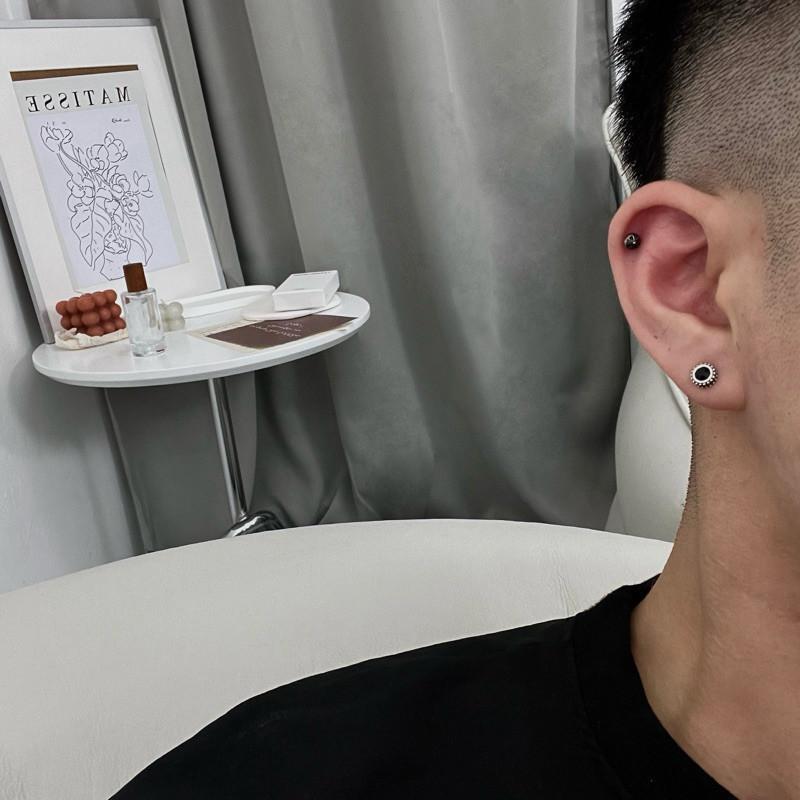 現貨 實拍 寶石墜邊耳環 仿舊 黑 通體純銀s925-細節圖2