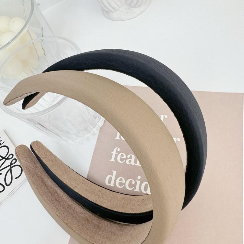 現貨實拍 2色 霧面皮革 髮窟 厚海綿 高顱頂 素面髮窟 皮革 髮飾-細節圖5