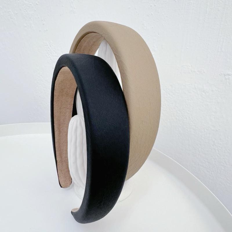 現貨實拍 2色 霧面皮革 髮窟 厚海綿 高顱頂 素面髮窟 皮革 髮飾-細節圖6