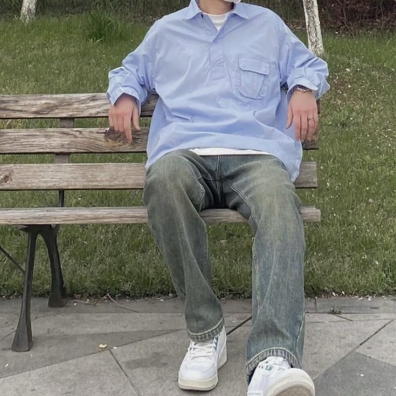 現貨 MZ vibe 做舊 牛仔 長褲 薄款 牛仔褲 鐵鏽色 復古刷色-細節圖2