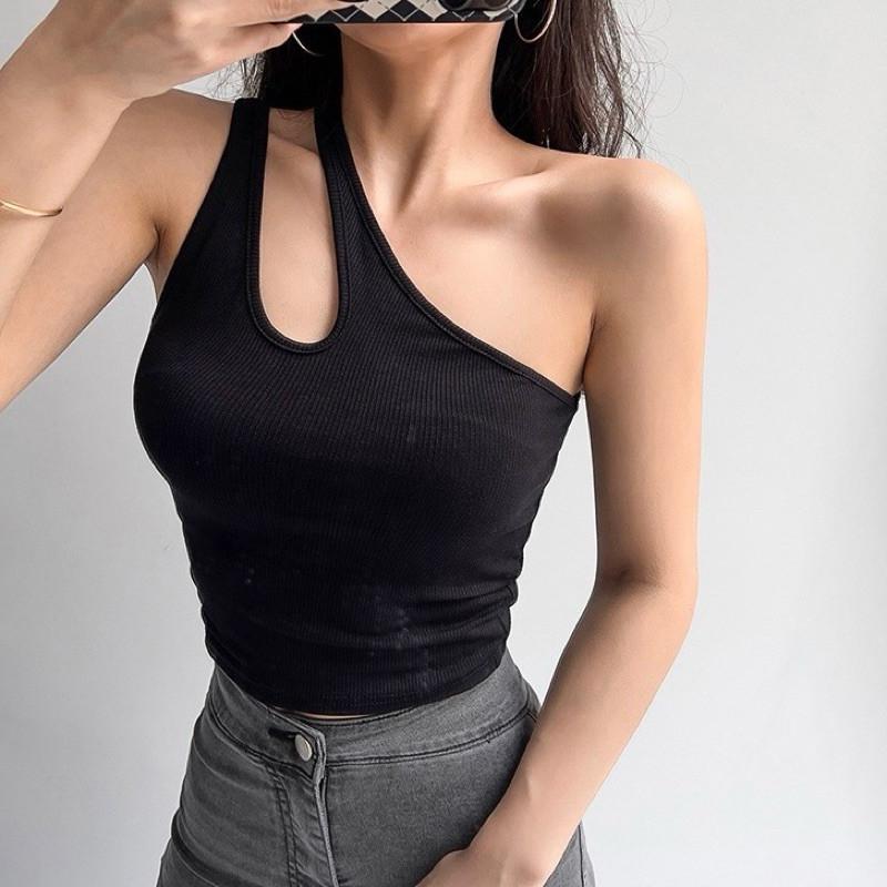 現貨 2色 大斜肩 露洞 性感 造型 背心-細節圖4