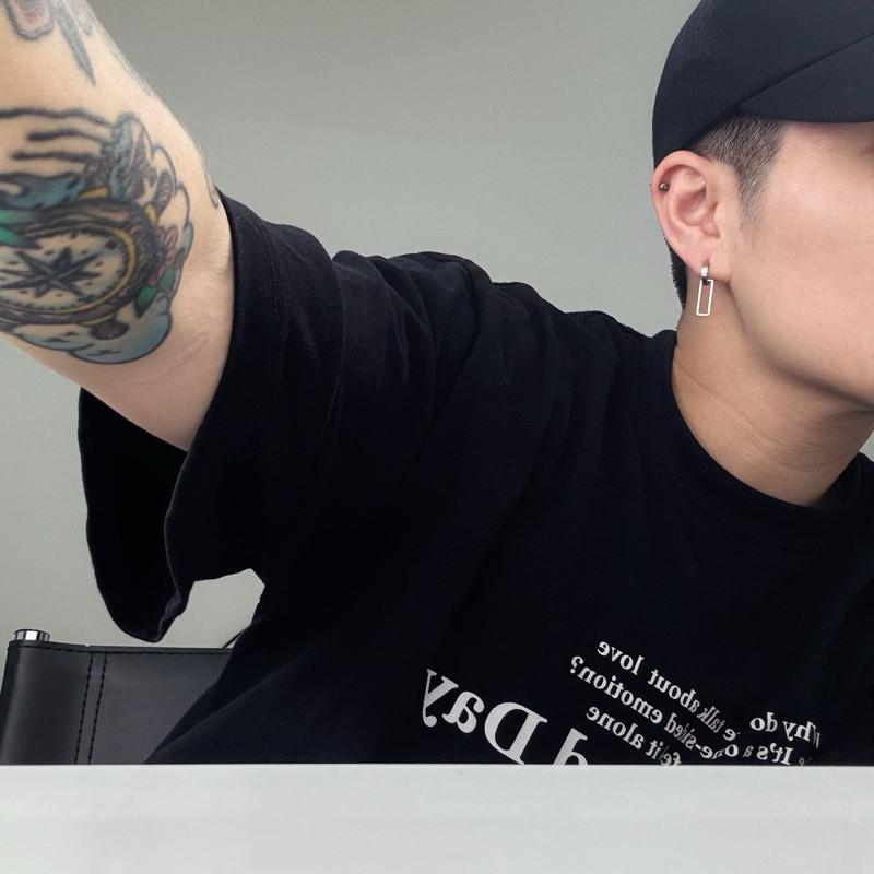 現貨 實拍 韓國空運 平切圓圈 長方 耳環 鈦鋼 垂墜耳環 男 女 韓系-細節圖8