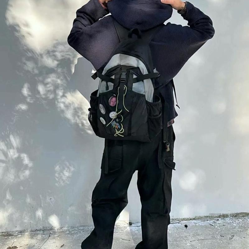 現貨 校園idol 撞色 網袋 後背包 學生 尼龍 背包 男 雙肩包 SB041-細節圖2