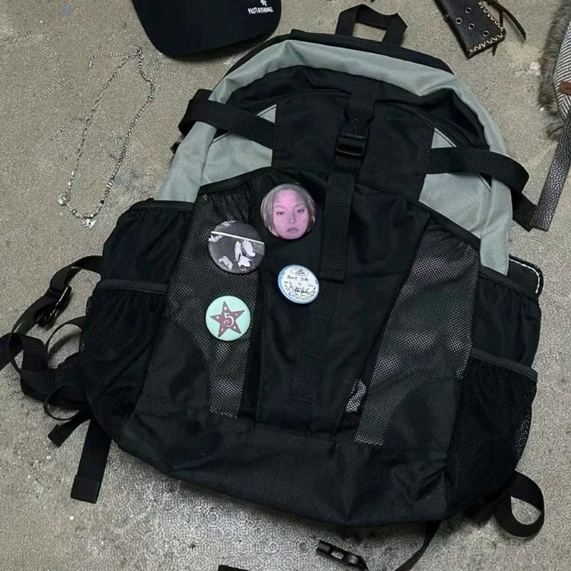 現貨 校園idol 撞色 網袋 後背包 學生 尼龍 背包 男 雙肩包 SB041-細節圖3