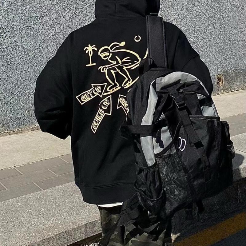 現貨 校園idol 撞色 網袋 後背包 學生 尼龍 背包 男 雙肩包 SB041-細節圖4