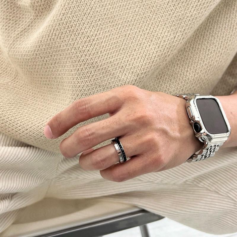 現貨 實拍 兩入一組 黑鋯石 疊圈 戒指 鈦鋼-細節圖2