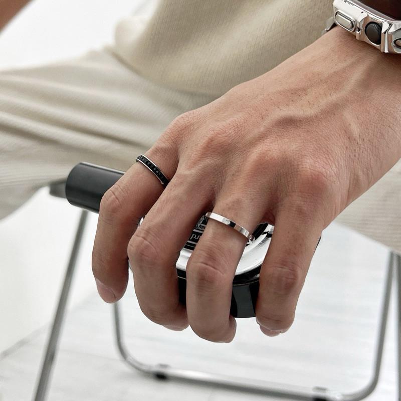 現貨 實拍 兩入一組 黑鋯石 疊圈 戒指 鈦鋼-細節圖3