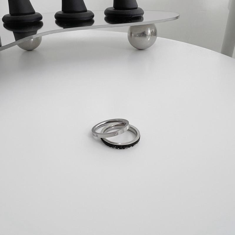 現貨 實拍 兩入一組 黑鋯石 疊圈 戒指 鈦鋼-細節圖5