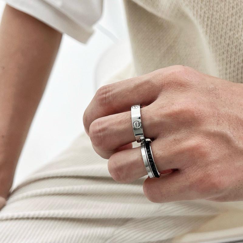 現貨 實拍 兩入一組 黑鋯石 疊圈 戒指 鈦鋼-細節圖6