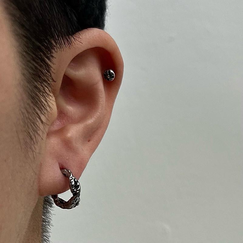 現貨 實拍 不規則 肌理紋 耳環 鈦鋼 耳扣 隕石 特殊 紋理 耳圈-細節圖2