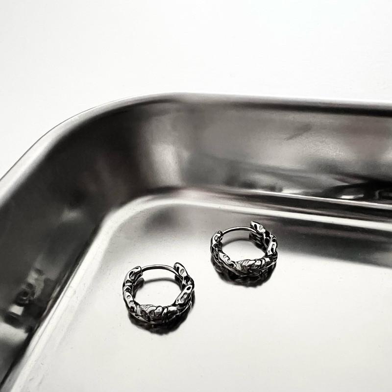 現貨 實拍 不規則 肌理紋 耳環 鈦鋼 耳扣 隕石 特殊 紋理 耳圈-細節圖5