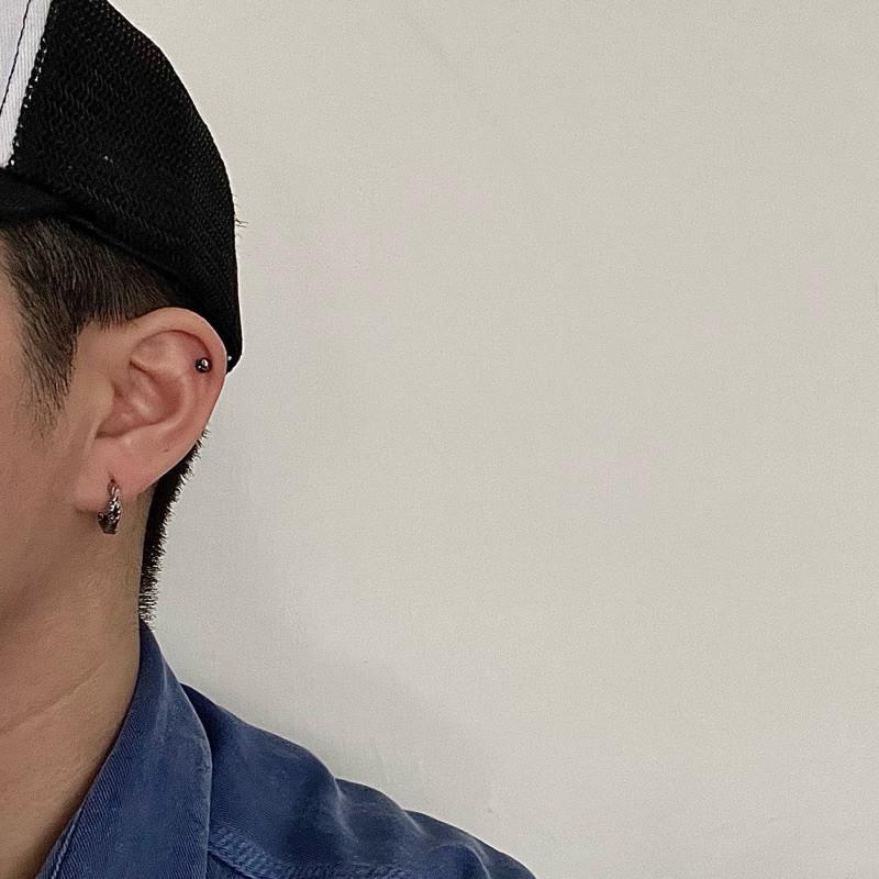 現貨 實拍 不規則 肌理紋 耳環 鈦鋼 耳扣 隕石 特殊 紋理 耳圈-細節圖8