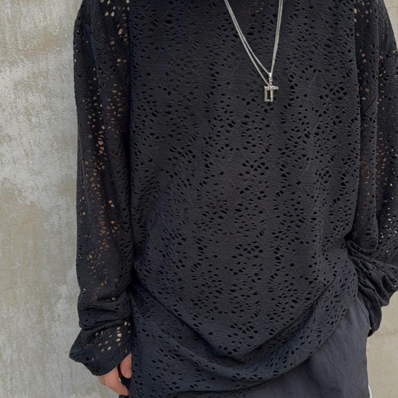 現貨 實拍 2色 視覺堆疊 鏤空 洞洞 上衣 長袖 黑TEE-細節圖4