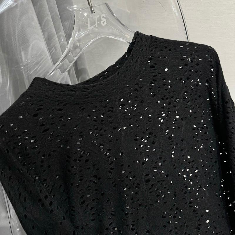 現貨 實拍 2色 視覺堆疊 鏤空 洞洞 上衣 長袖 黑TEE-細節圖7