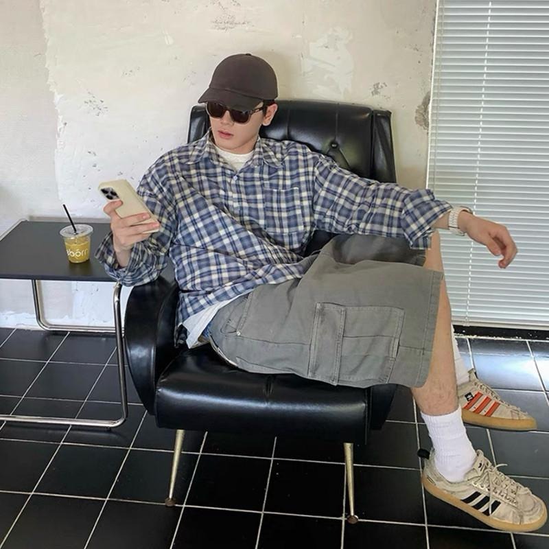 現貨 2色 美式五分褲 水洗灰 煙燻粉 韓系 五分短褲 七分褲 過膝褲-細節圖5