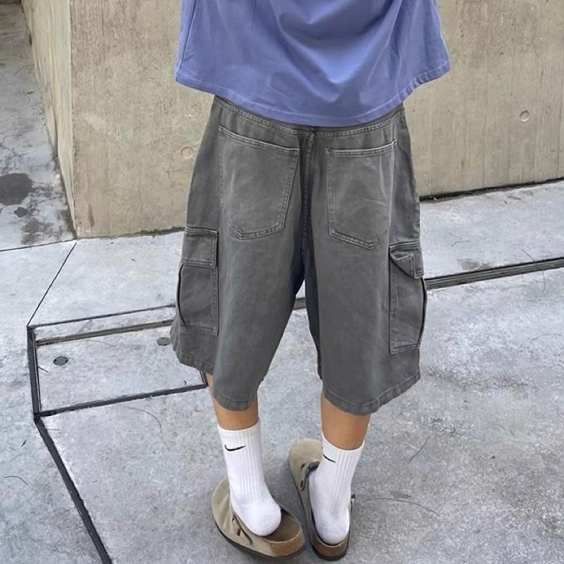 現貨 2色 美式五分褲 水洗灰 煙燻粉 韓系 五分短褲 七分褲 過膝褲-細節圖7