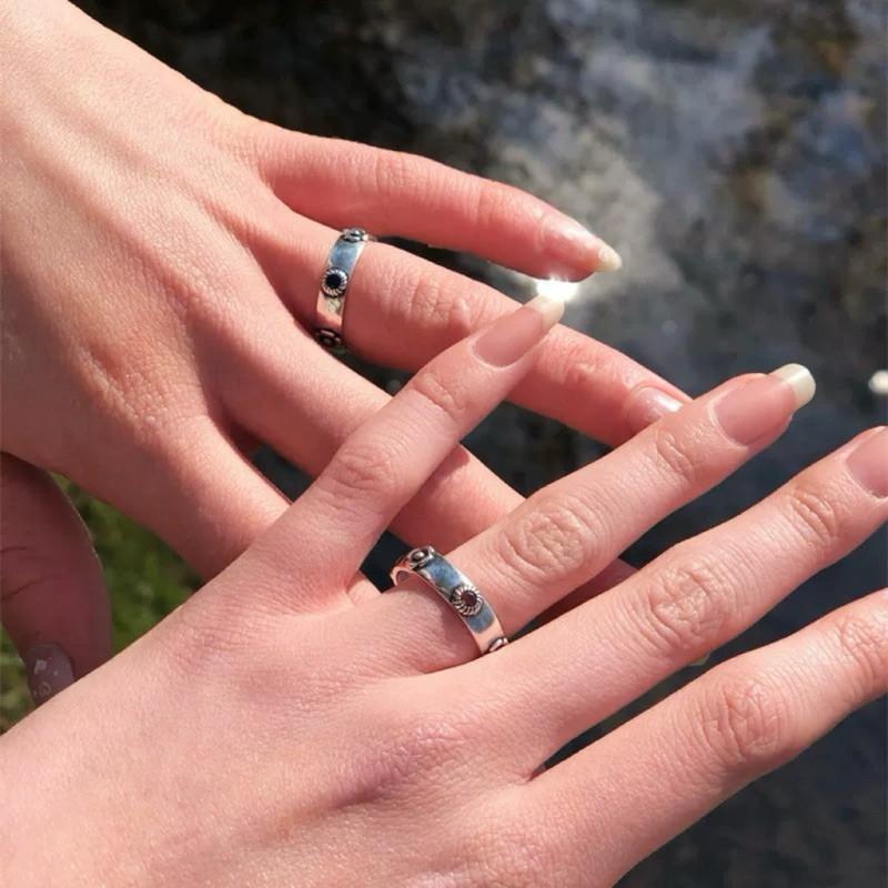 現貨 實拍 925銀 移動城堡 幾何 小花 鋯石 仿舊 開口 戒指 哈爾 同款 男款 男戒 指環-細節圖4