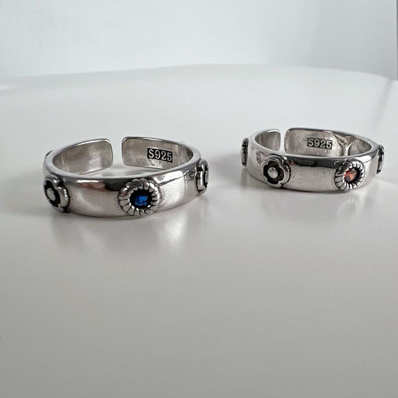 現貨 實拍 925銀 移動城堡 幾何 小花 鋯石 仿舊 開口 戒指 哈爾 同款 男款 男戒 指環-細節圖5