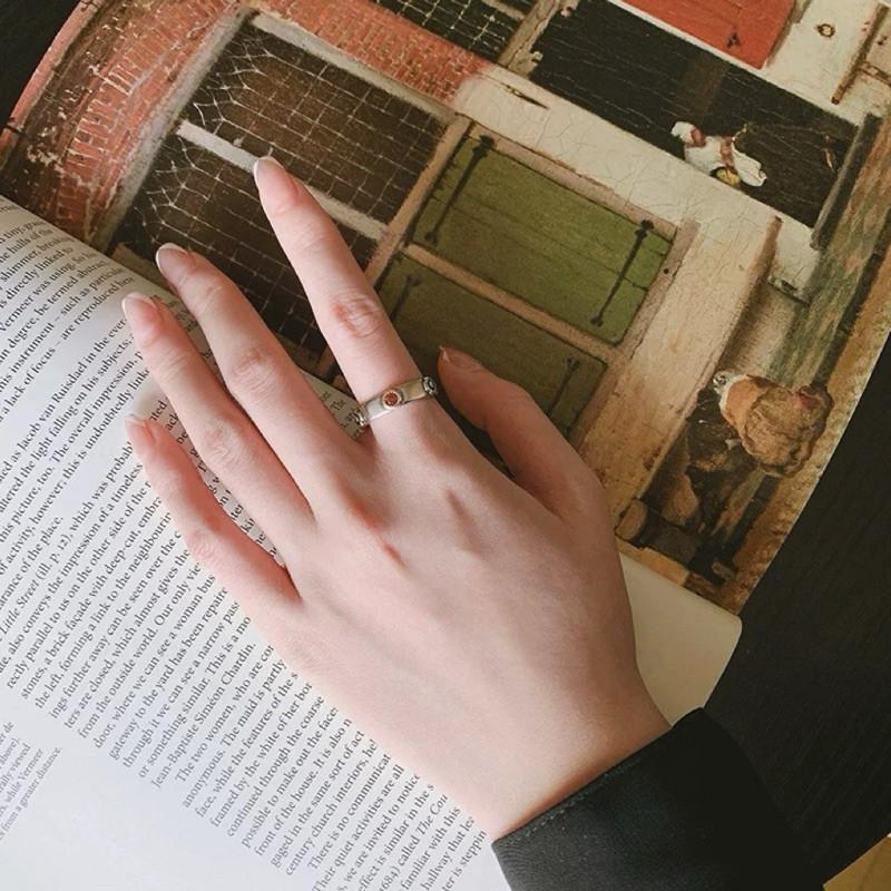 現貨 實拍 925銀 移動城堡 幾何 小花 鋯石 仿舊 開口 戒指 哈爾 同款 男款 男戒 指環-細節圖7