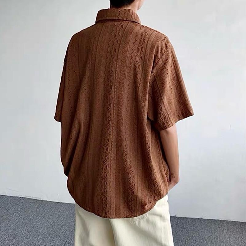 現貨 細節實拍 淺咖 鏤空雕花紋襯衫 男生 海島 花襯衫 上衣 ST015_2-細節圖4
