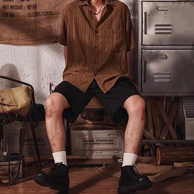 現貨 細節實拍 淺咖 鏤空雕花紋襯衫 男生 海島 花襯衫 上衣 ST015_2-細節圖8