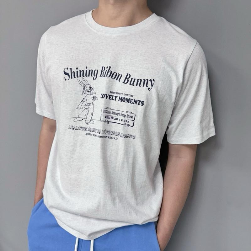 現貨 實拍 韓國製 混灰 Ribon Bunny 兔子哥 短tee 短袖 上衣 字母 美式 復古 ST023_2-細節圖2