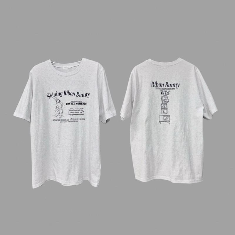 現貨 實拍 韓國製 混灰 Ribon Bunny 兔子哥 短tee 短袖 上衣 字母 美式 復古 ST023_2-細節圖8