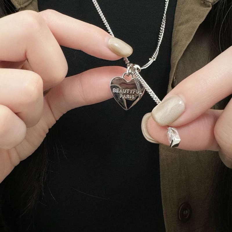 現貨 實拍 雙面字母愛心項鍊 鈦鋼 抽拉鍊 短項鍊 長項鍊 韓系 SN127-細節圖2