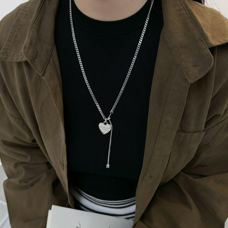 現貨 實拍 雙面字母愛心項鍊 鈦鋼 抽拉鍊 短項鍊 長項鍊 韓系 SN127-細節圖3
