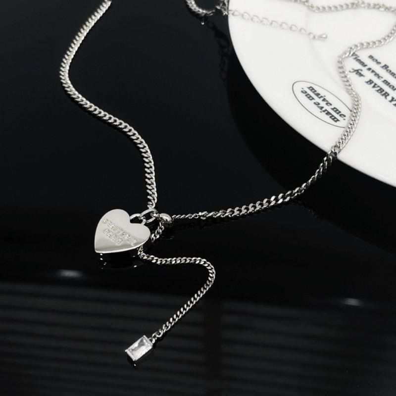 現貨 實拍 雙面字母愛心項鍊 鈦鋼 抽拉鍊 短項鍊 長項鍊 韓系 SN127-細節圖4