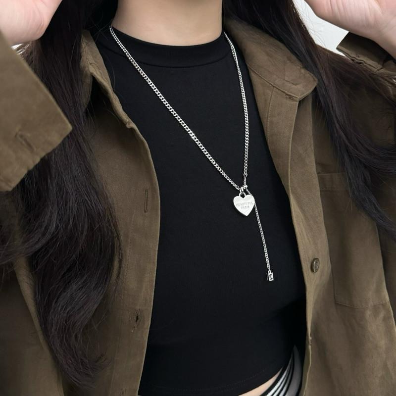 現貨 實拍 雙面字母愛心項鍊 鈦鋼 抽拉鍊 短項鍊 長項鍊 韓系 SN127-細節圖6